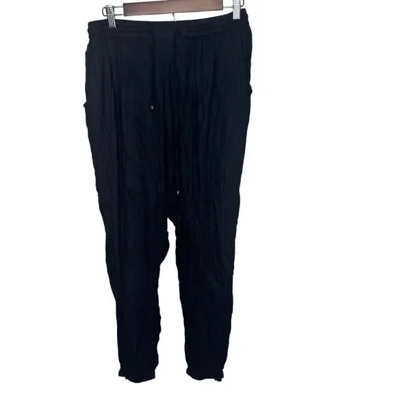 Earthbound Trading Co Black Boho Pants Women’s Large Drawstring Elastic Waist - Picture 1 of 11
